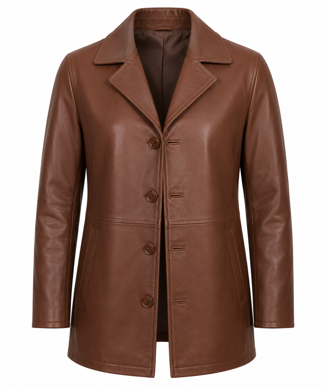 RASHA Notched Collar Leather Car Coat