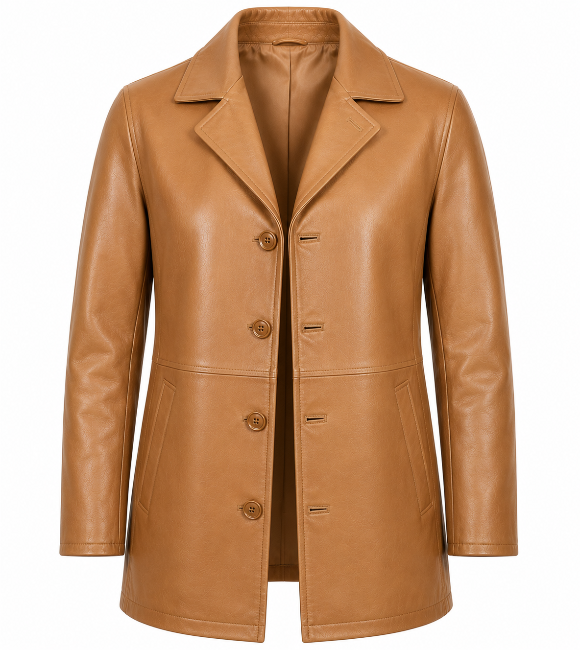 RASHA Notched Collar Leather Car Coat