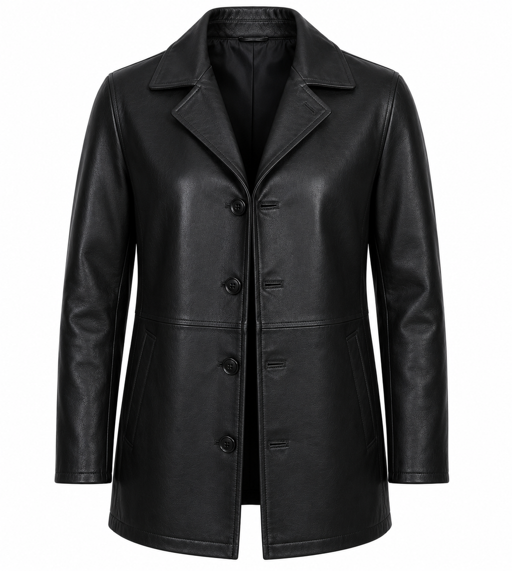 RASHA Notched Collar Leather Car Coat