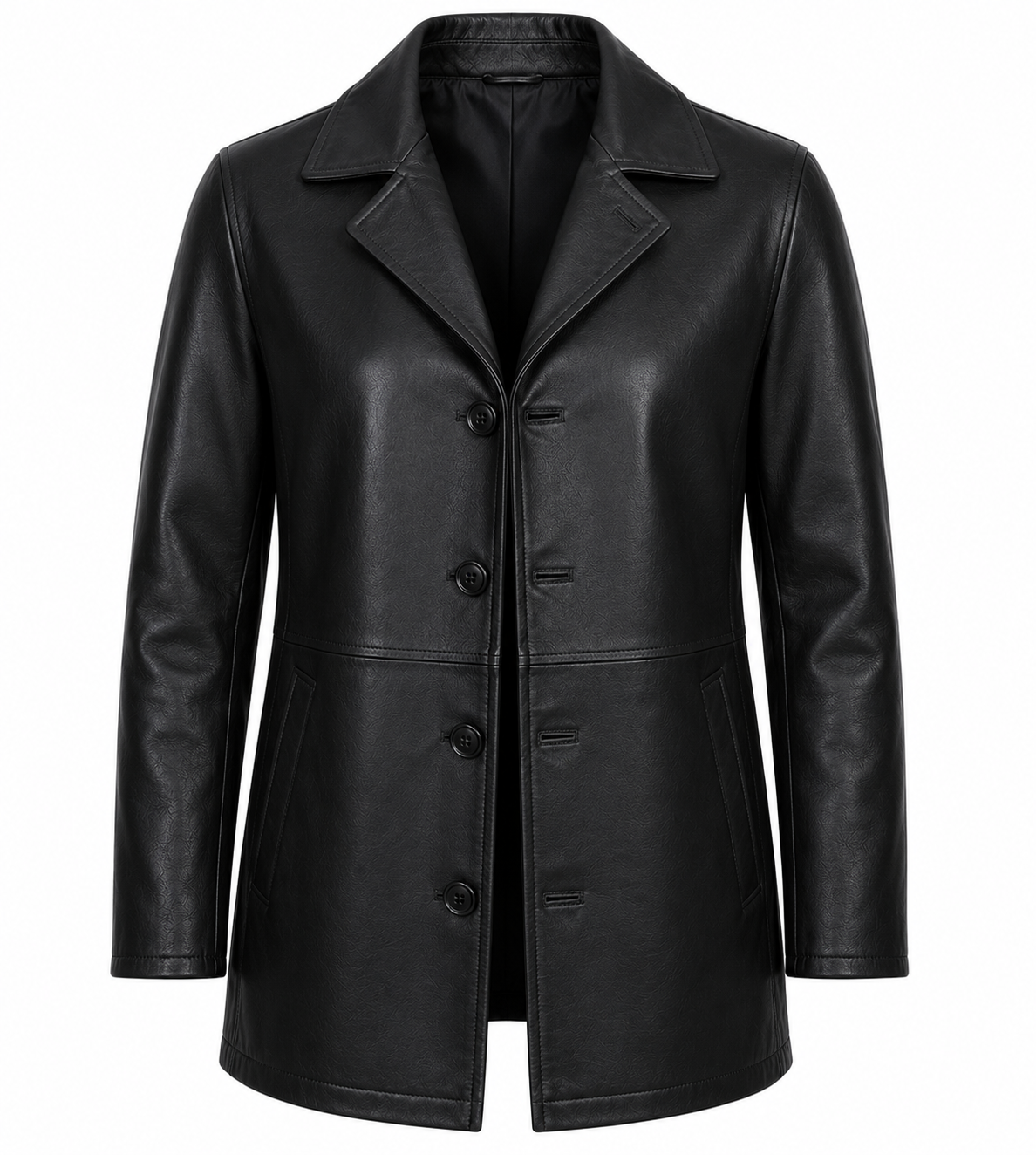 RASHA Notched Collar Leather Car Coat