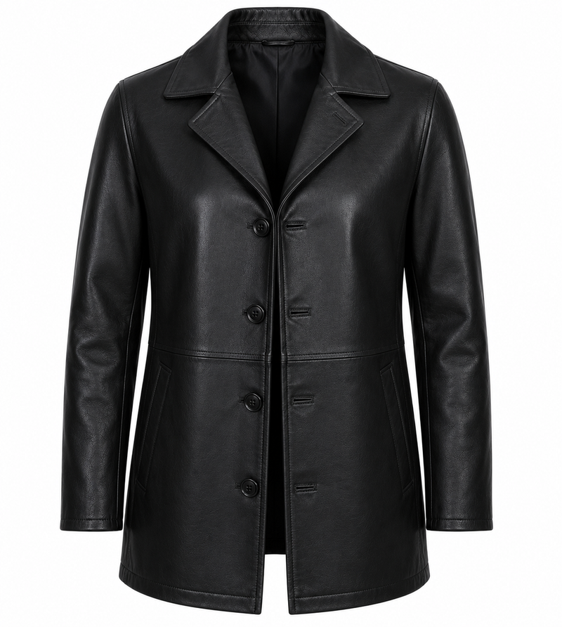 RASHA Notched Collar Leather Car Coat