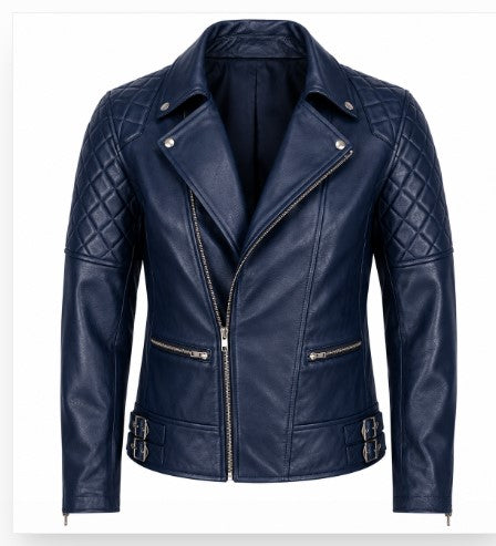 Rasha Quilted Diamond-Stitch Leather Biker Jacket