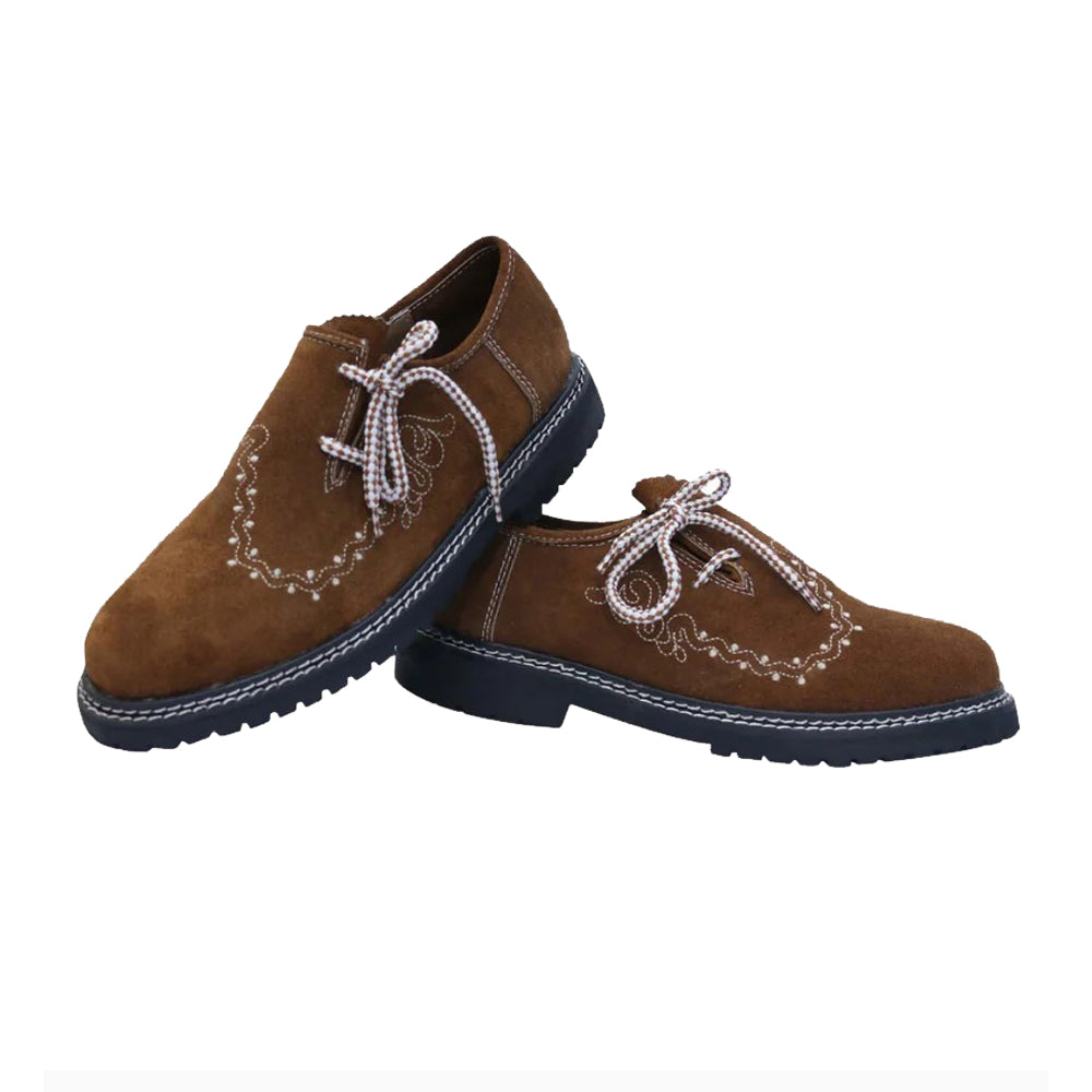 Bavarian Haferl Suede Shoes – Black Embroidered
