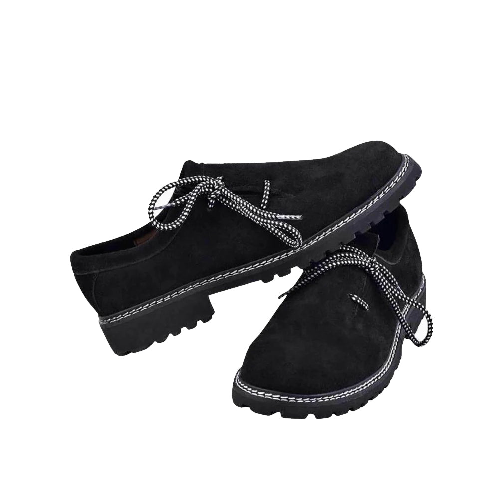 Bavarian Haferl Suede Shoes – Brown Embroidered