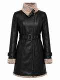 The Shearling Coat – women's belted shearling-lined leather coat with asymmetrical zip and plush shearling collar