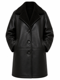 The Shearling Overcoat – women's oversized single-breasted leather coat with shearling collar and four-button front