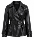 The Peplum Jacket – women's belted double-breasted leather jacket with peplum waist and buckle belt