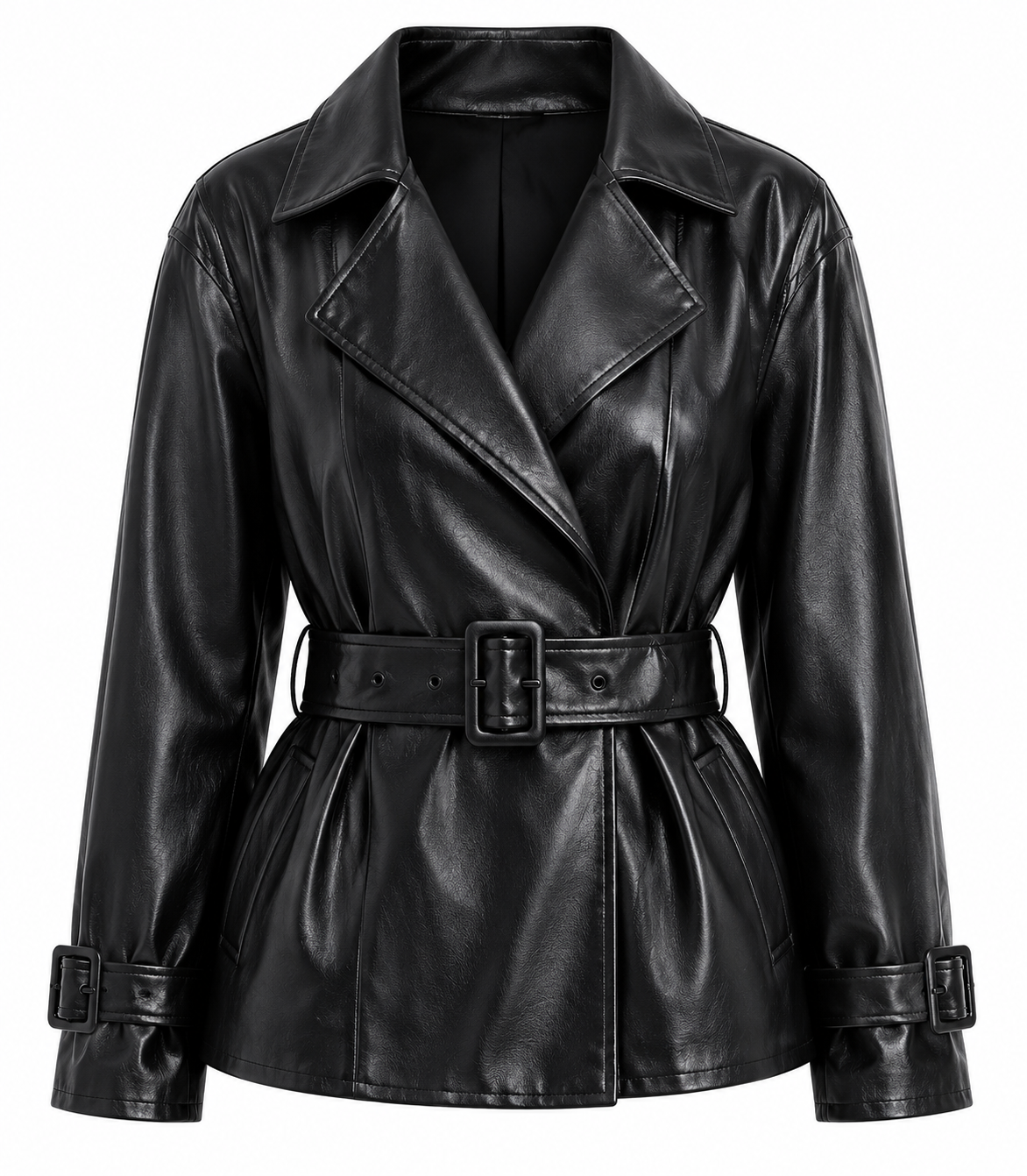The Peplum Jacket – women's belted double-breasted leather jacket with peplum waist and buckle belt