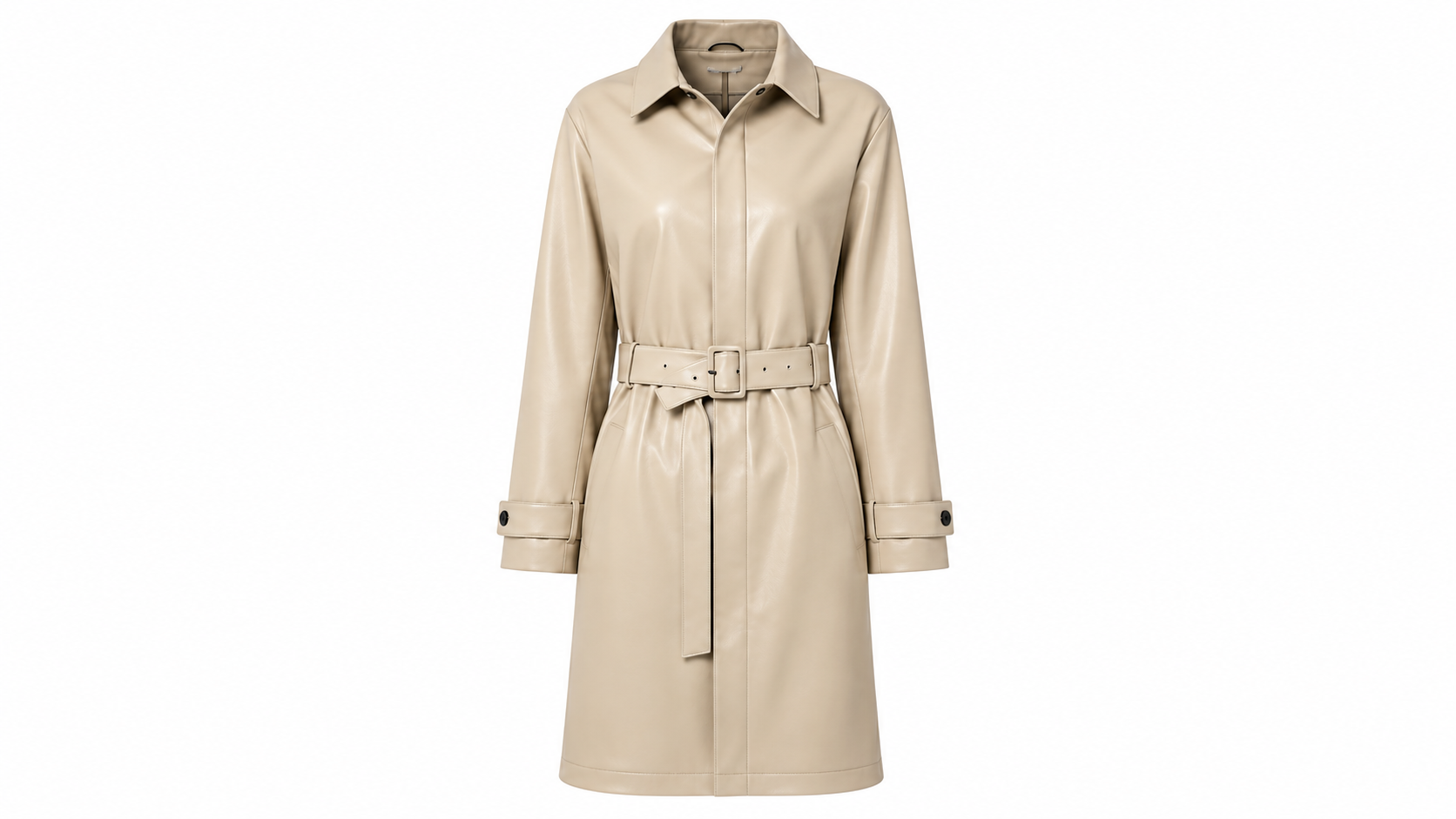 The Colorblock Trench – women's belted color-block leather trench coat with contrast collar and bodice panel