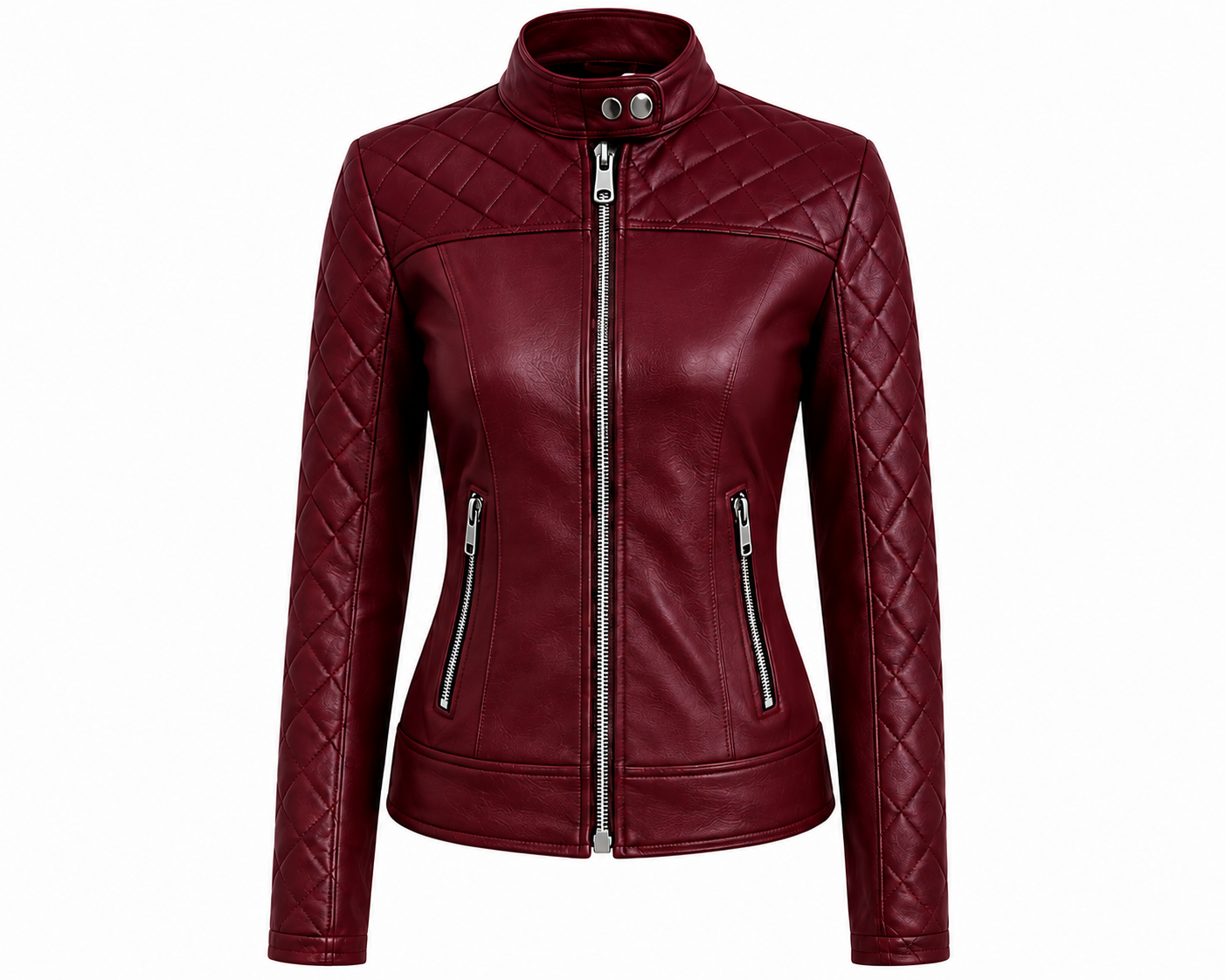 The Quilted Moto Jacket – women's fitted leather moto jacket with snap-tab collar and diamond-quilted shoulders