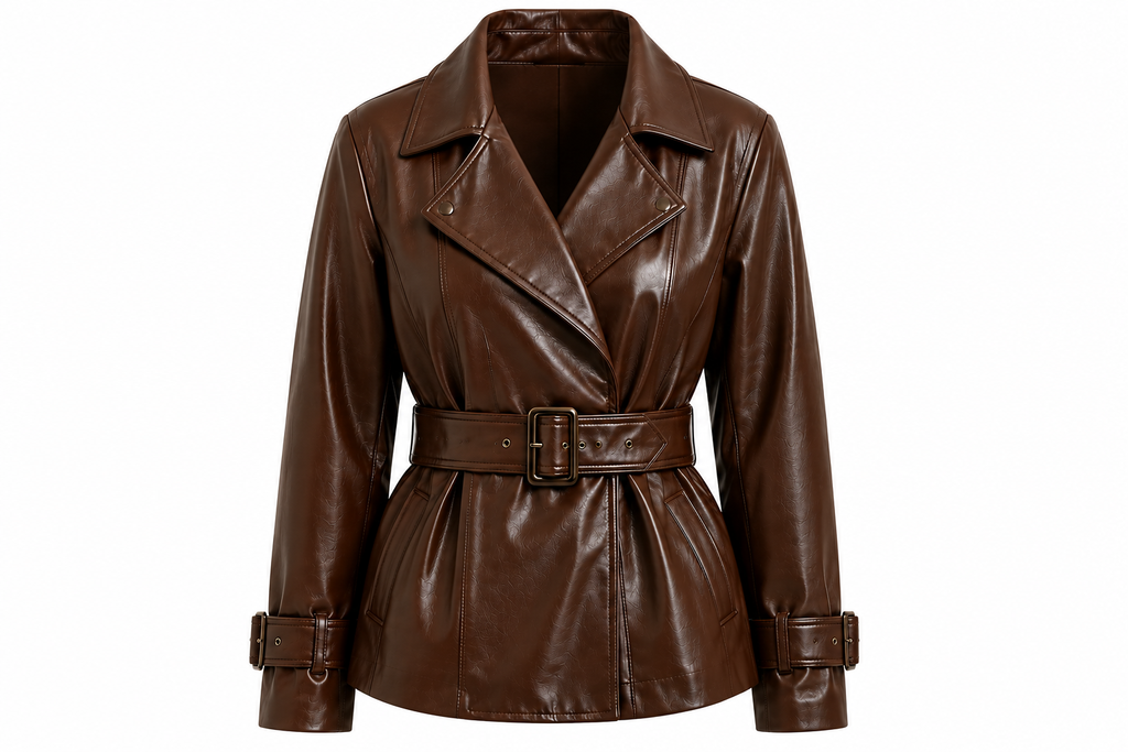 The Peplum Jacket – women's belted double-breasted leather jacket with peplum waist and buckle belt