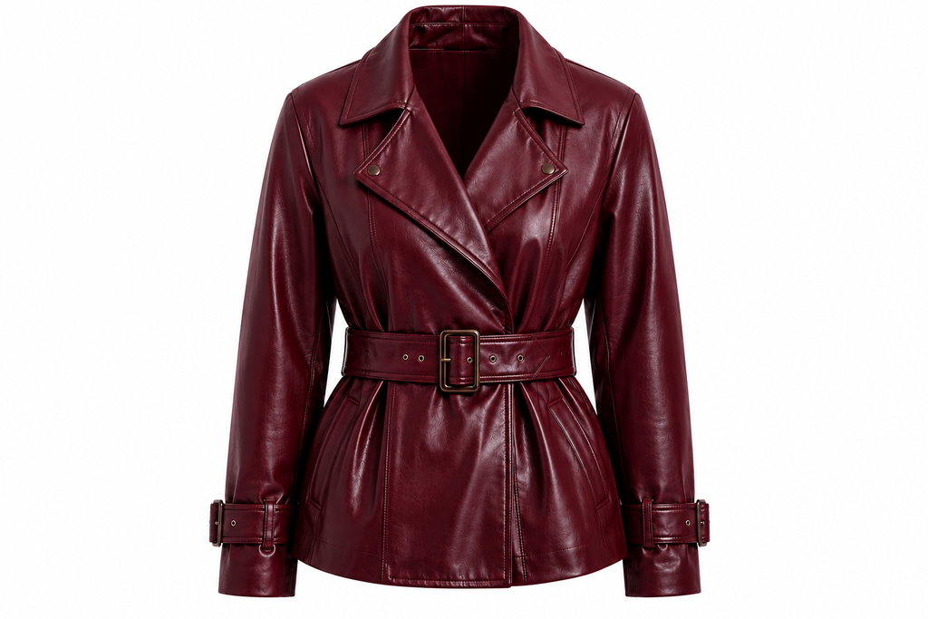 The Peplum Jacket – women's belted double-breasted leather jacket with peplum waist and buckle belt