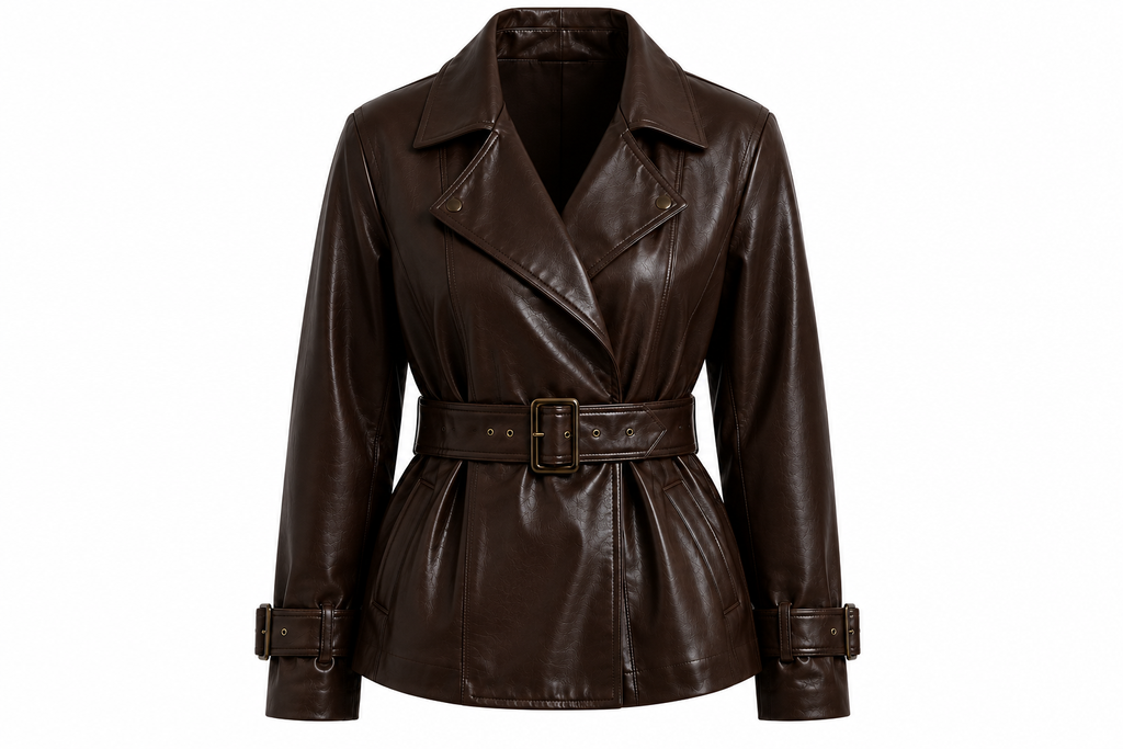 The Peplum Jacket – women's belted double-breasted leather jacket with peplum waist and buckle belt