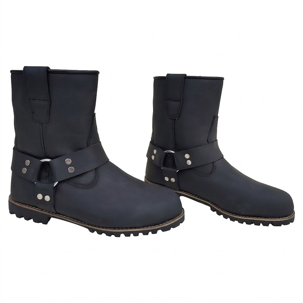 Classic Harness Biker Boots – Black