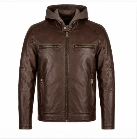 Rasha Hooded Leather Moto Jacket