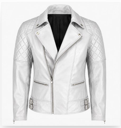 Rasha Quilted Diamond-Stitch Leather Biker Jacket