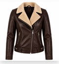 Rasha Shearling Collar Leather Biker Jacket