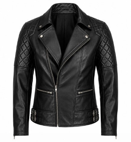 Rasha Quilted Diamond-Stitch Leather Biker Jacket