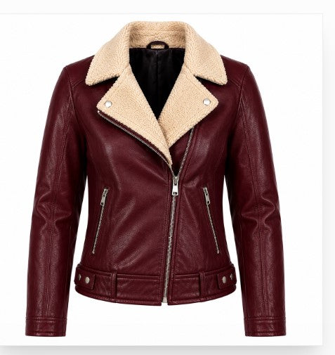 Rasha Shearling Collar Leather Biker Jacket