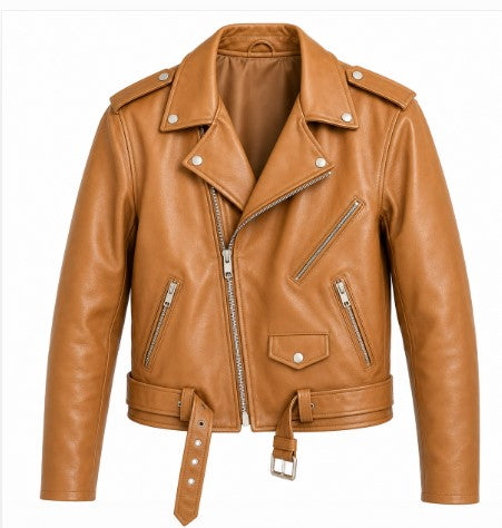 Rasha Classic Belted Leather Motorcycle Jacket