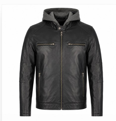 Rasha Hooded Leather Moto Jacket