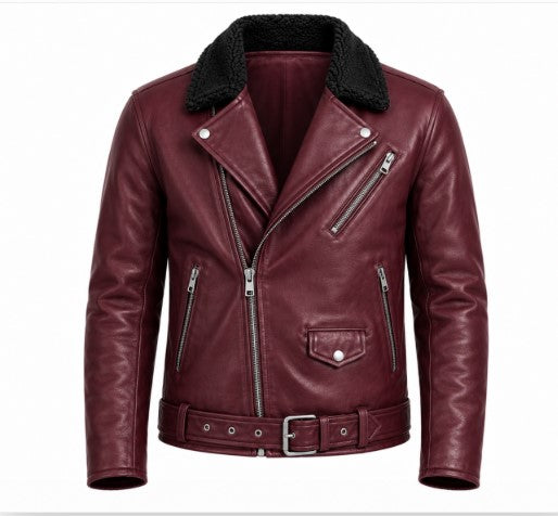 RASHA Shearling-Collar Biker Jacket