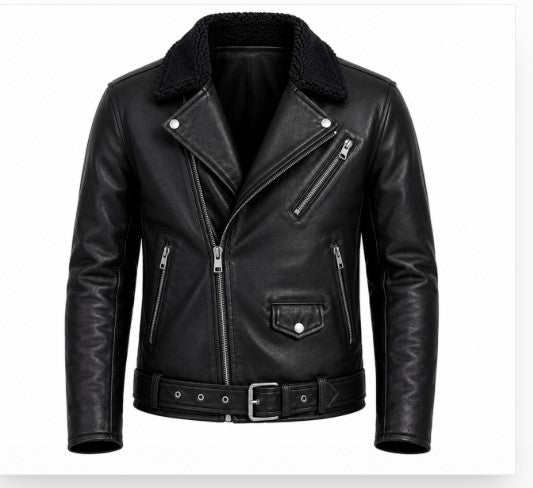 RASHA Shearling-Collar Biker Jacket