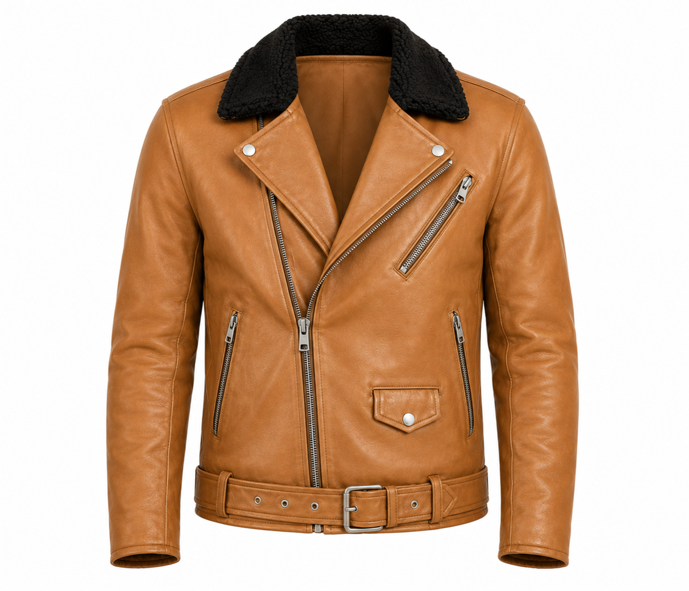 RASHA Shearling-Collar Biker Jacket