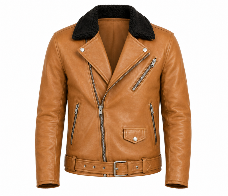 RASHA Shearling-Collar Biker Jacket