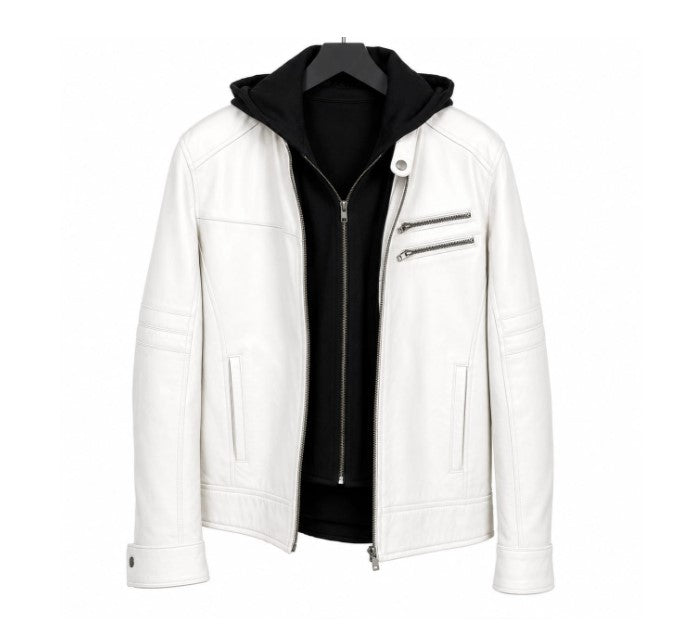 RASHA Hooded Leather Moto Jacket