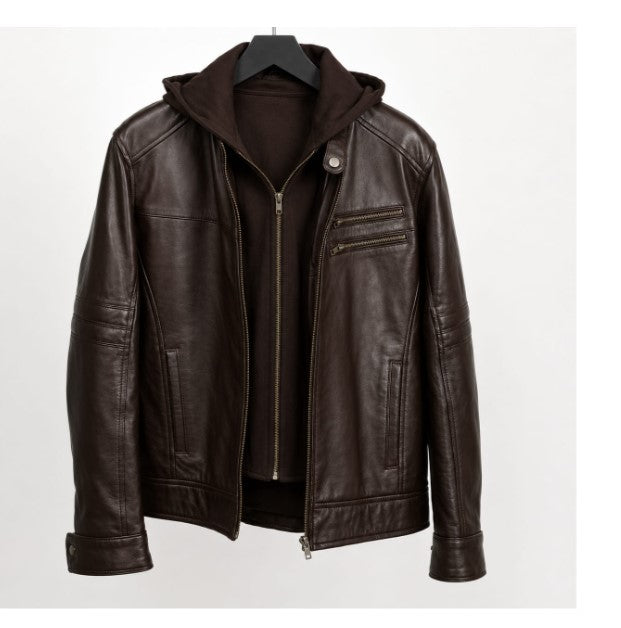 RASHA Hooded Leather Moto Jacket