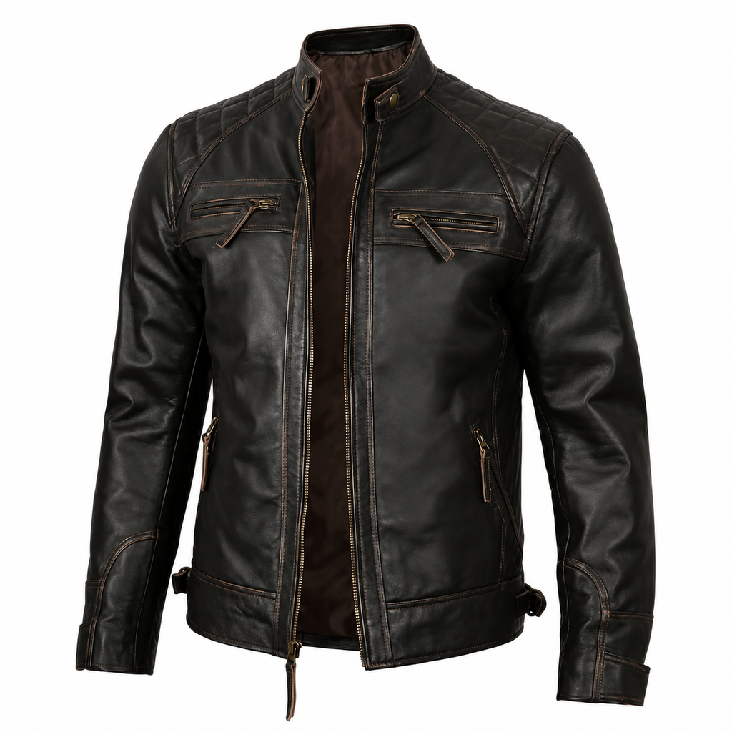 RASHA Vintage Quilted Moto Jacket
