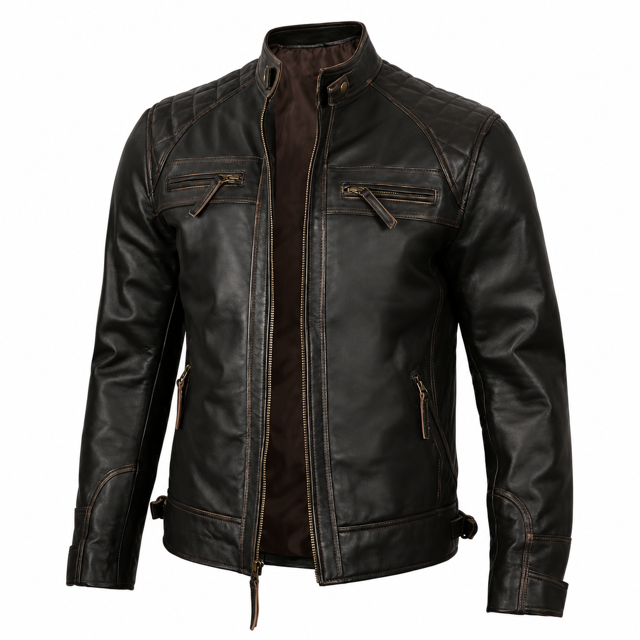 RASHA Vintage Quilted Moto Jacket