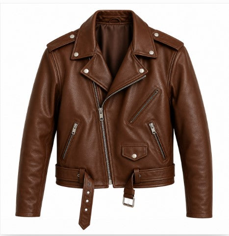 Rasha Classic Belted Leather Motorcycle Jacket