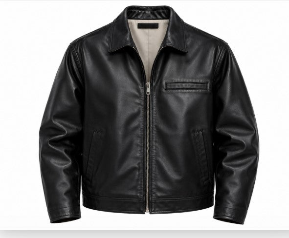 RASHA Contrast Collar Leather Jacket