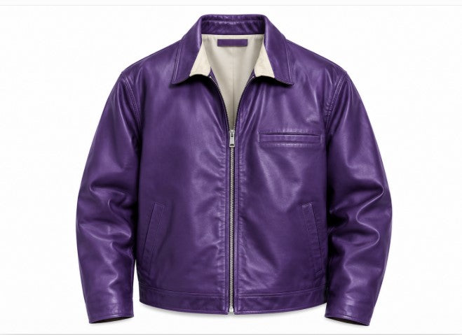 RASHA Contrast Collar Leather Jacket
