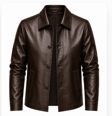 RASHA Button-Front Leather Shirt Jacket
