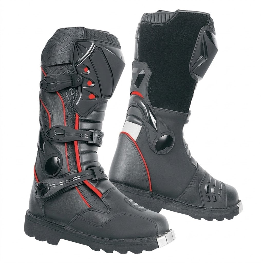 Adventure Off-Road Motocross Boots – Black/Red Stripe