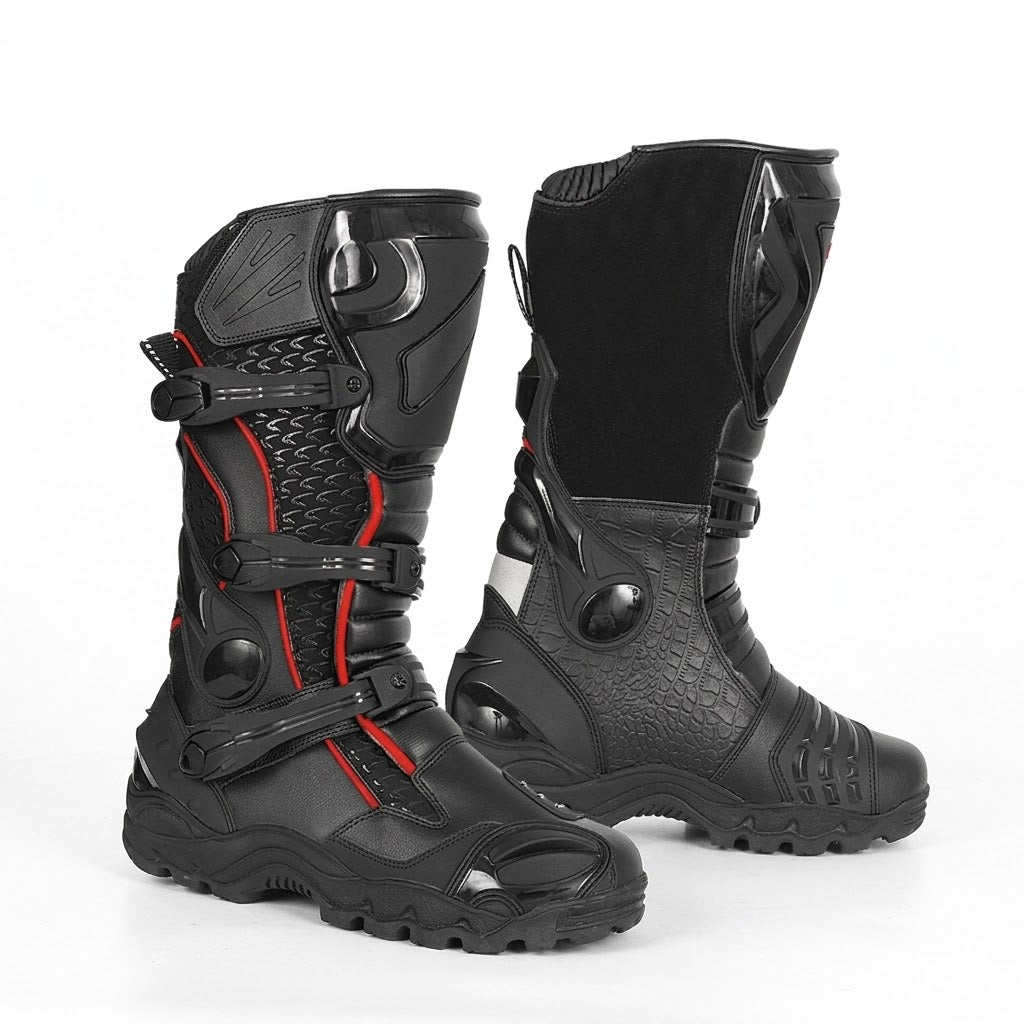 Adventure Off-Road Motocross Boots – Black/Red Croc-Texture