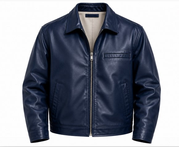 RASHA Contrast Collar Leather Jacket