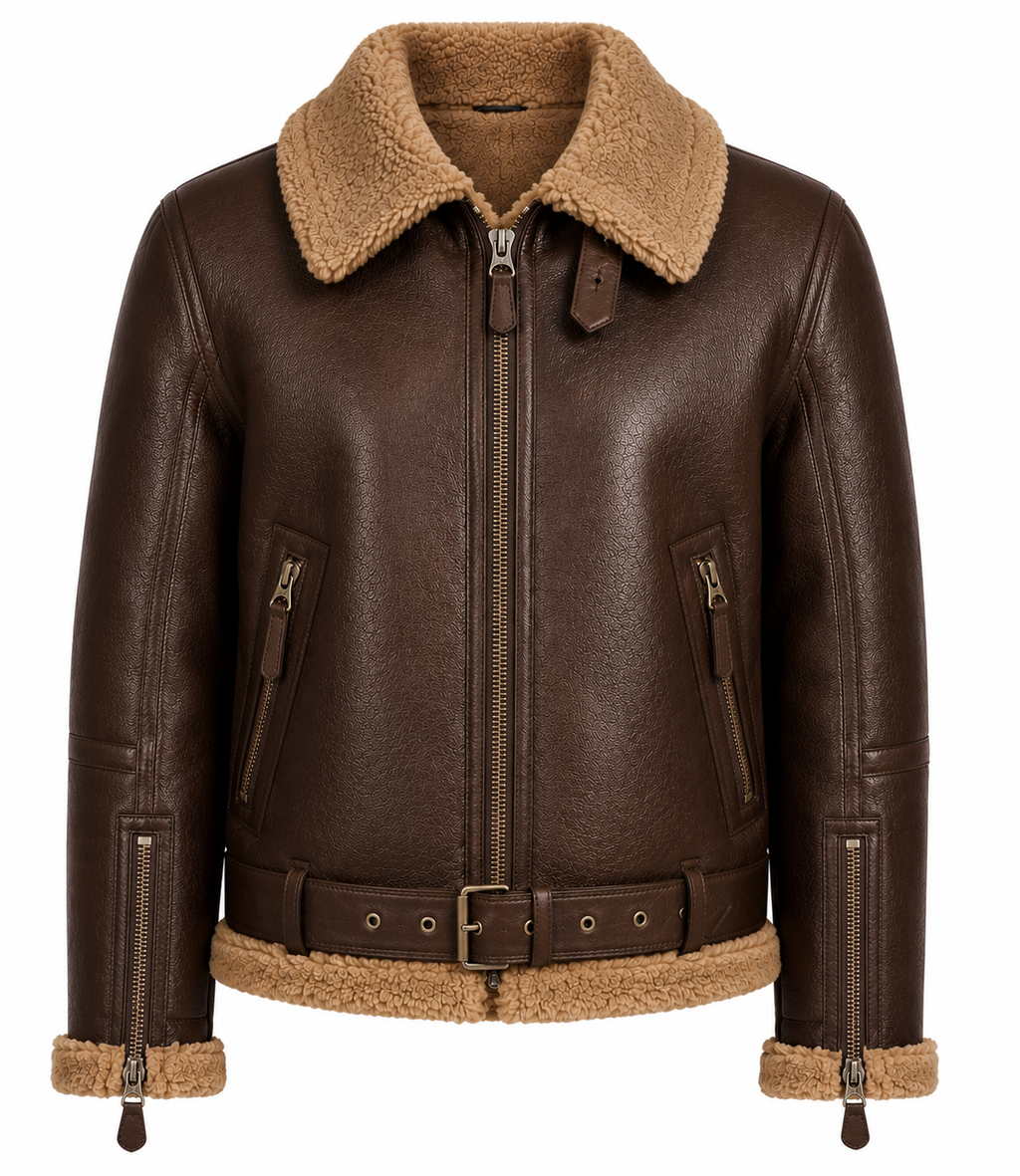 RASHA Belted Shearling Aviator Jacket