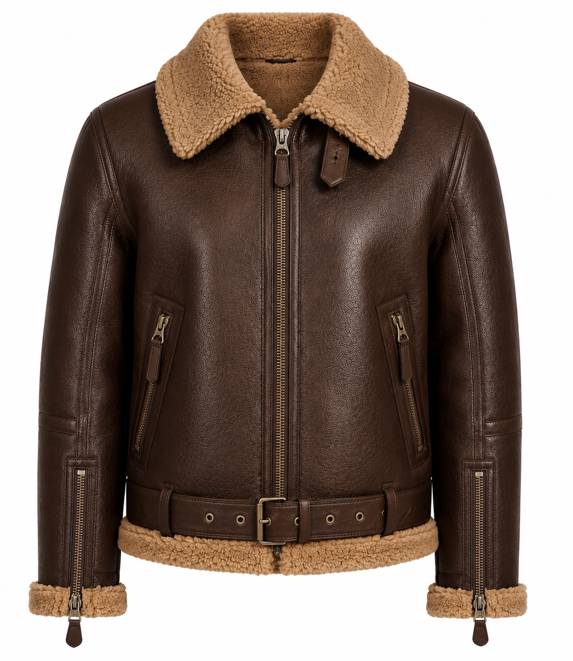 RASHA Belted Shearling Aviator Jacket