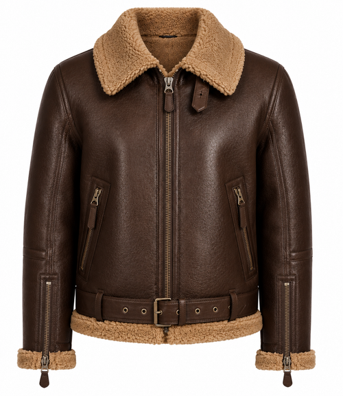RASHA Belted Shearling Aviator Jacket
