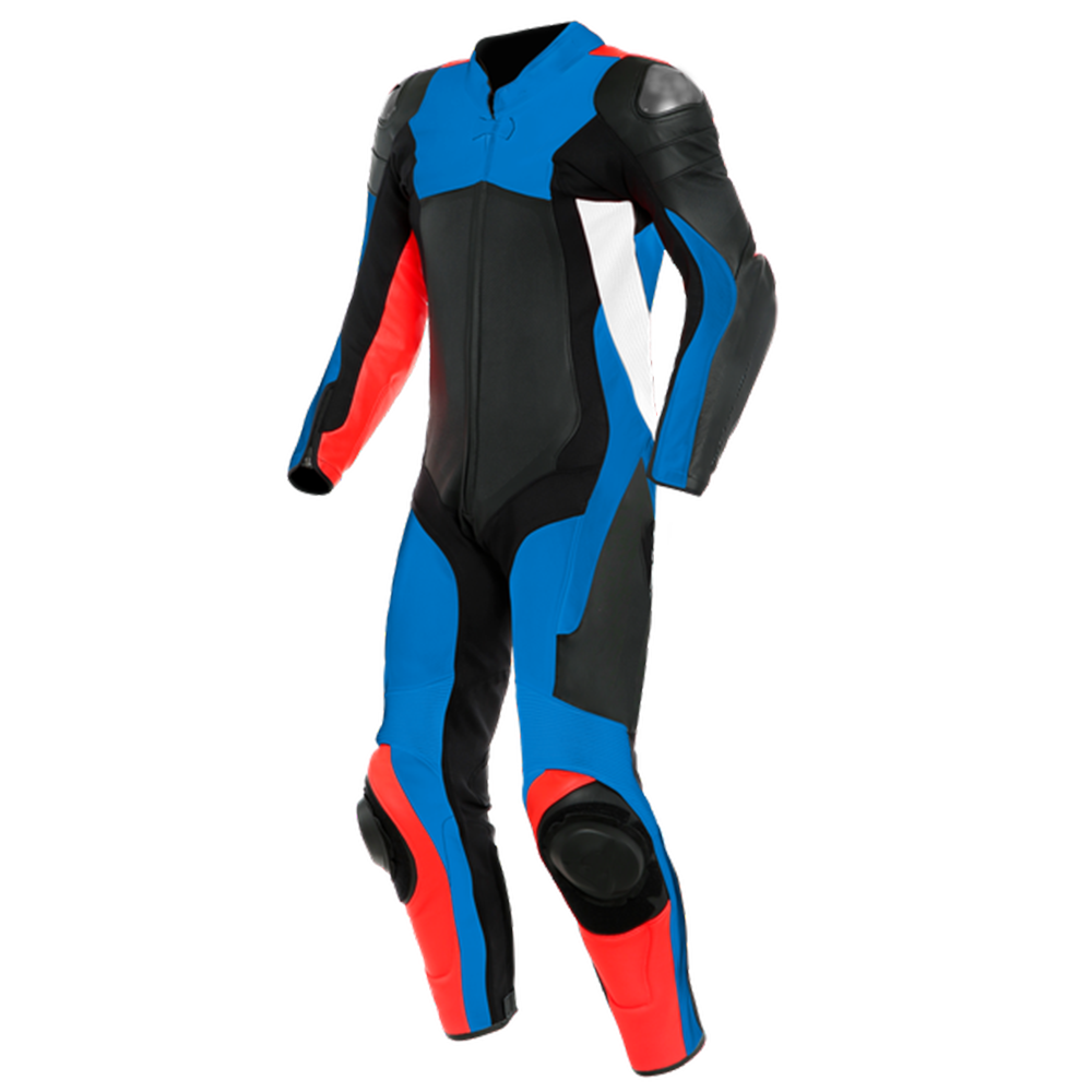 One-Piece Leather Racing Suit - Navy/Orange
