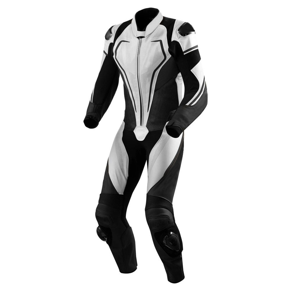 One-Piece Leather Racing Suit - White/Black