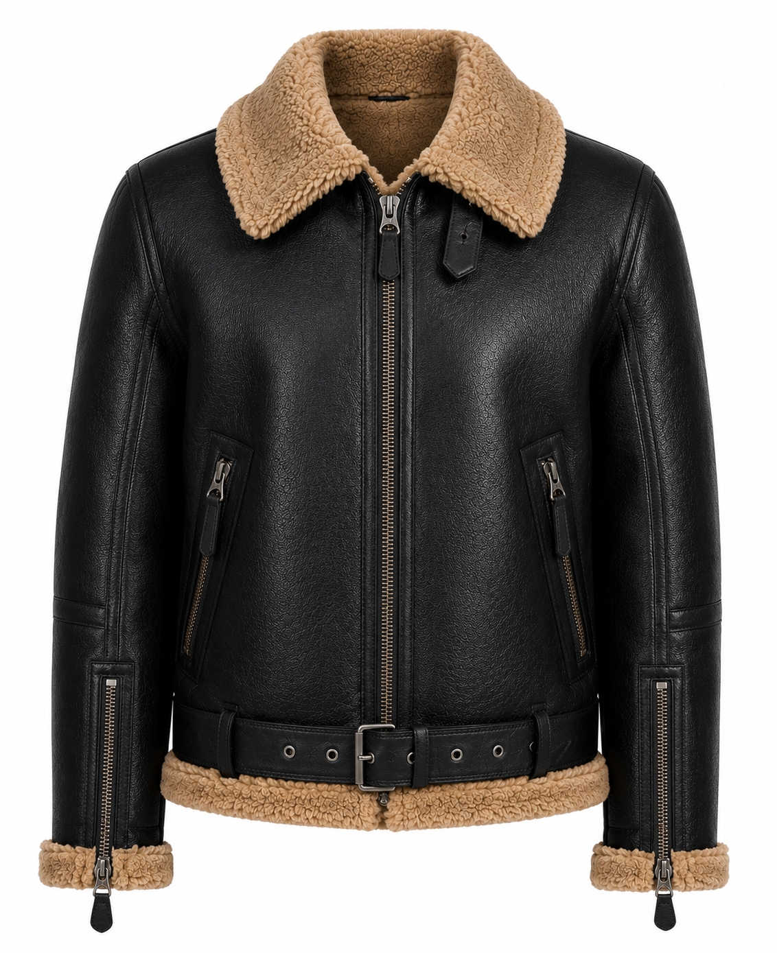 RASHA Belted Shearling Aviator Jacket