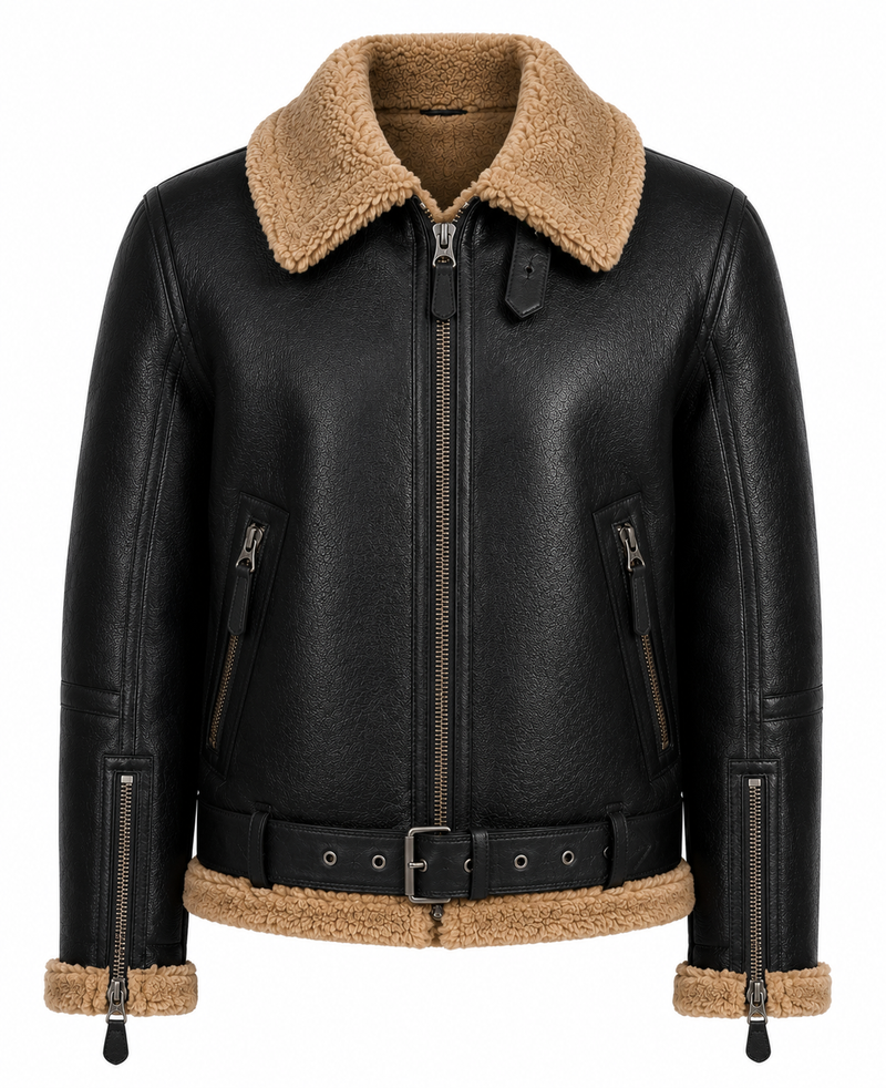 RASHA Belted Shearling Aviator Jacket