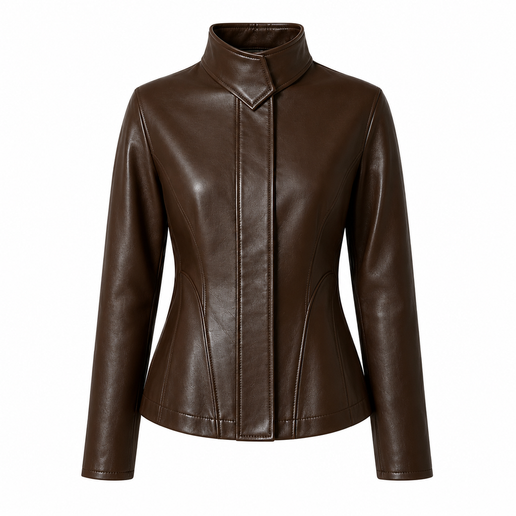 The Contour – women's structured leather jacket with high collar and princess-seam waist