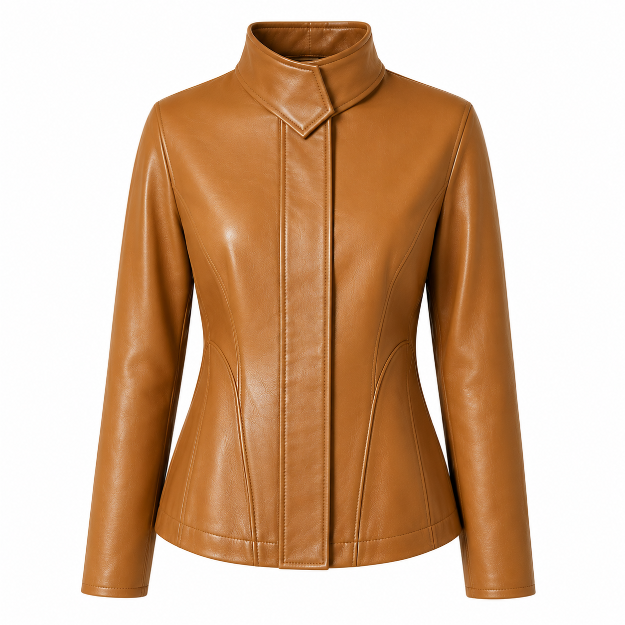 The Contour – women's structured leather jacket with high collar and princess-seam waist