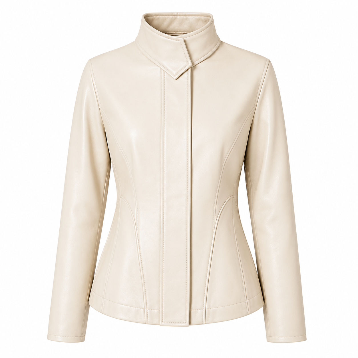 The Contour – women's structured leather jacket with high collar and princess-seam waist